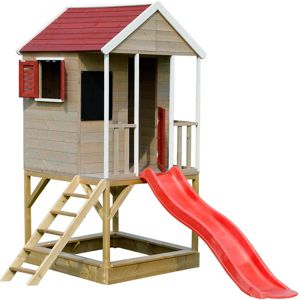 Dřevěný dětský domeček Veranda 280 cm se skluzavkou