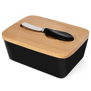 Keramická máselnice s dřev. víčkem a nůž černá