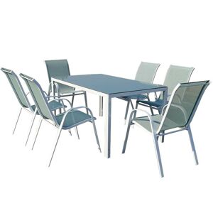 Sada Bergen skleněný stůl +6 židlí mořská