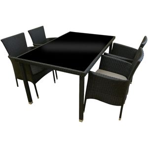 Sada technorattan stůl + 4 křesla černá