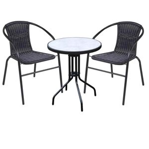 Zahradní set technorattan, stůl imitace betonu a 2 černé židle